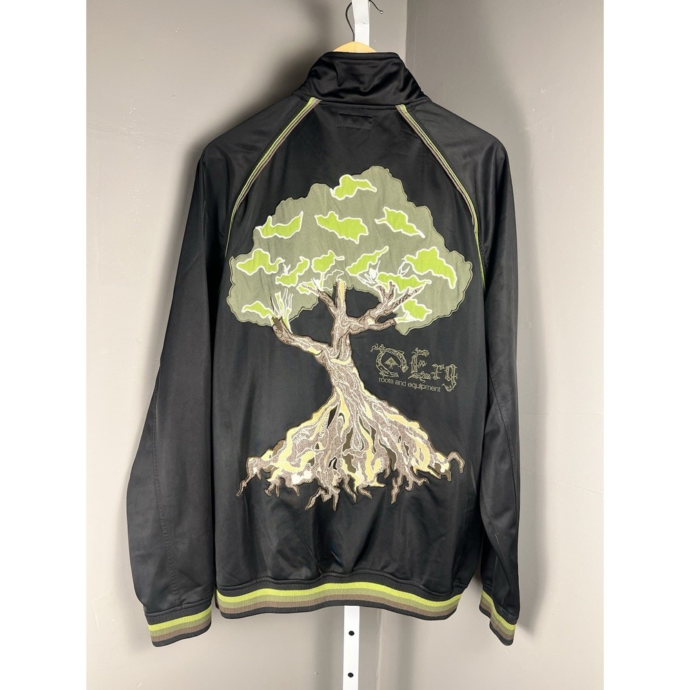 Y2K VTG LRG True Texture Track Jacket Black with Embroidered World Tree XL